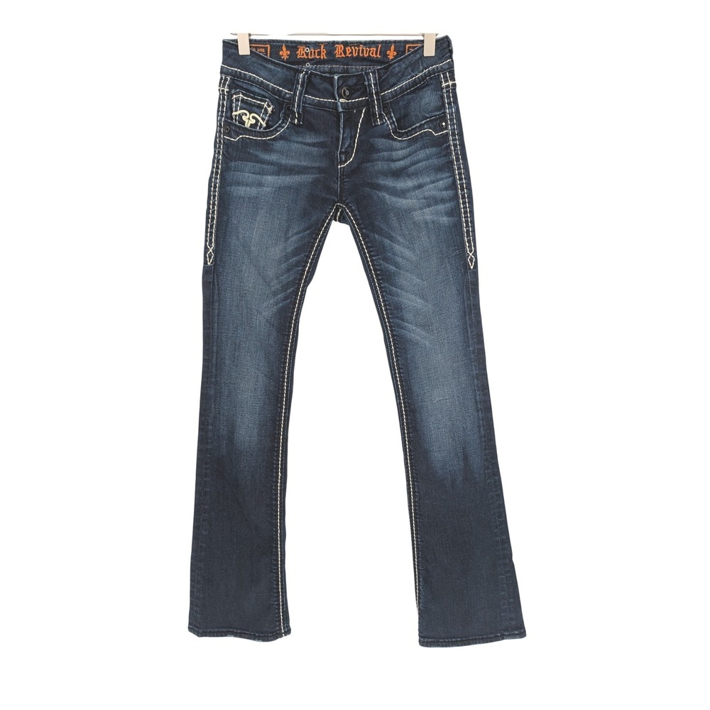 Rock Revival Eugenia Bootcut Low Rise Jeans Womens 26 Blue Dark Wash Y2K Indie